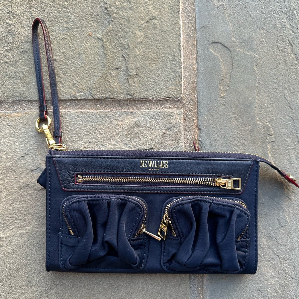 MZ Wallace Navy Blue Nylon Wristlet Wallet